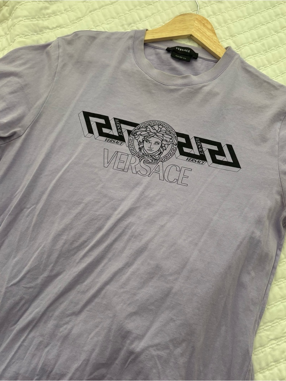 Versace Lavender Crewneck Logo Tee with Black Medusa Graphic